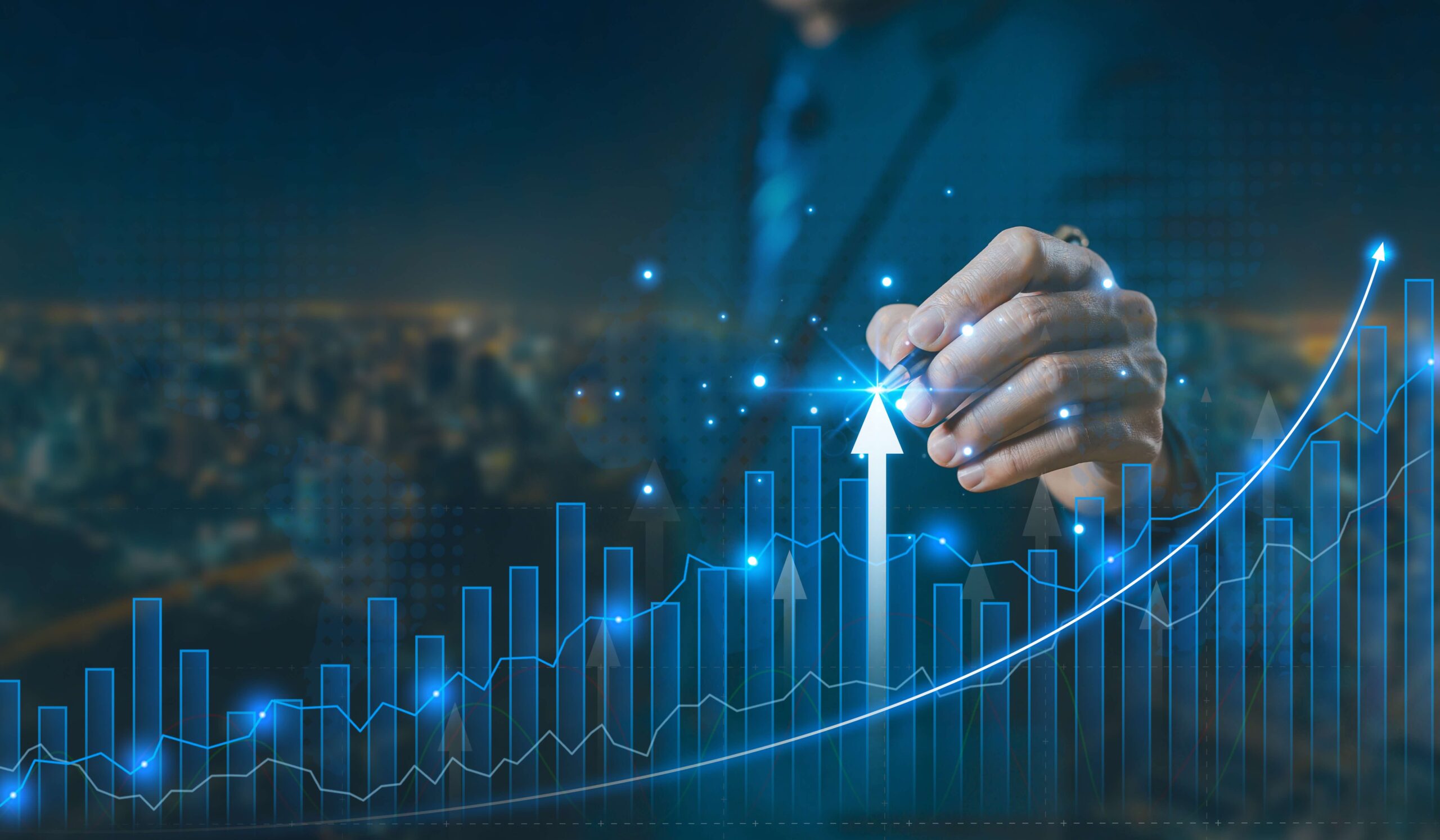 graph chart economic growth business in the stock market, strategy analysis investors to invest. concept of trade forex digital technology online, Buy and sell stocks, rate exchange trader. index fund