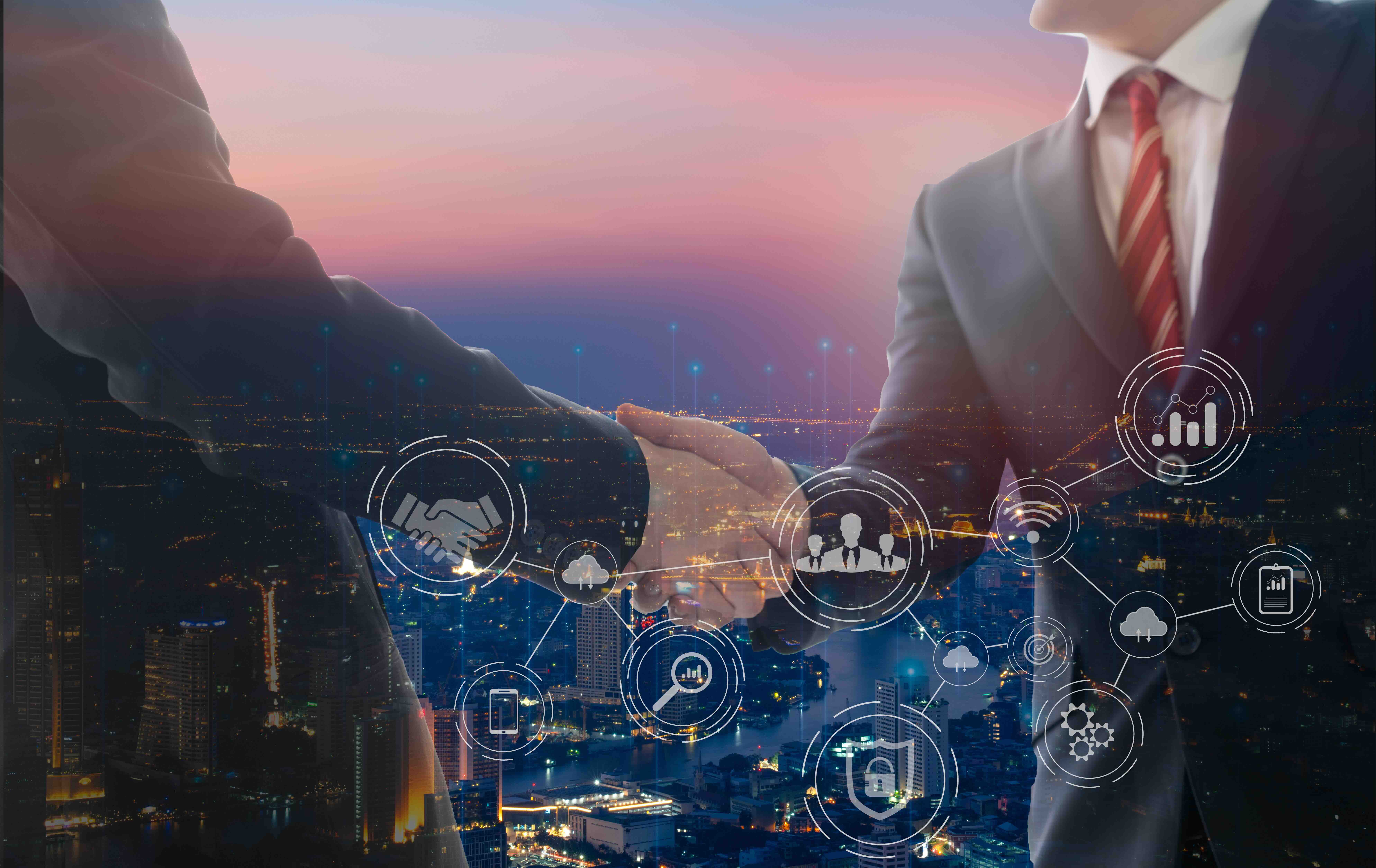 Business handshake for success deal with growth plant over step coin and info graph, business partnership ,Teamwork ,Coperation, Cooperation ,Agreement and investment concept,